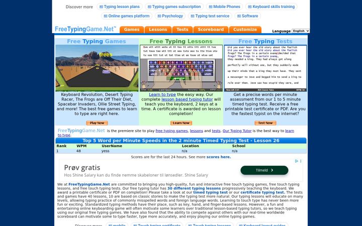 Screenshot of freetypinggame.net