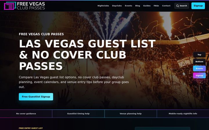 Screenshot of freevegasclubpasses.com