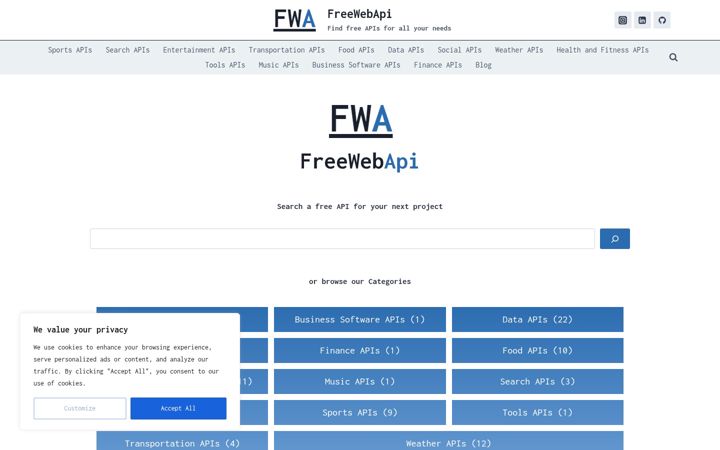 Screenshot of freewebapi.com