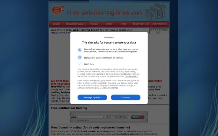 Screenshot of freewebhostingarea.com