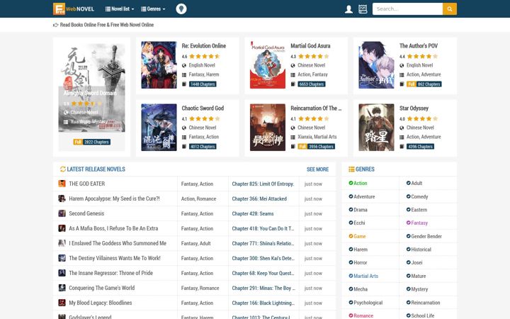 Kuvakaappaus sivustosta freewebnovel.com