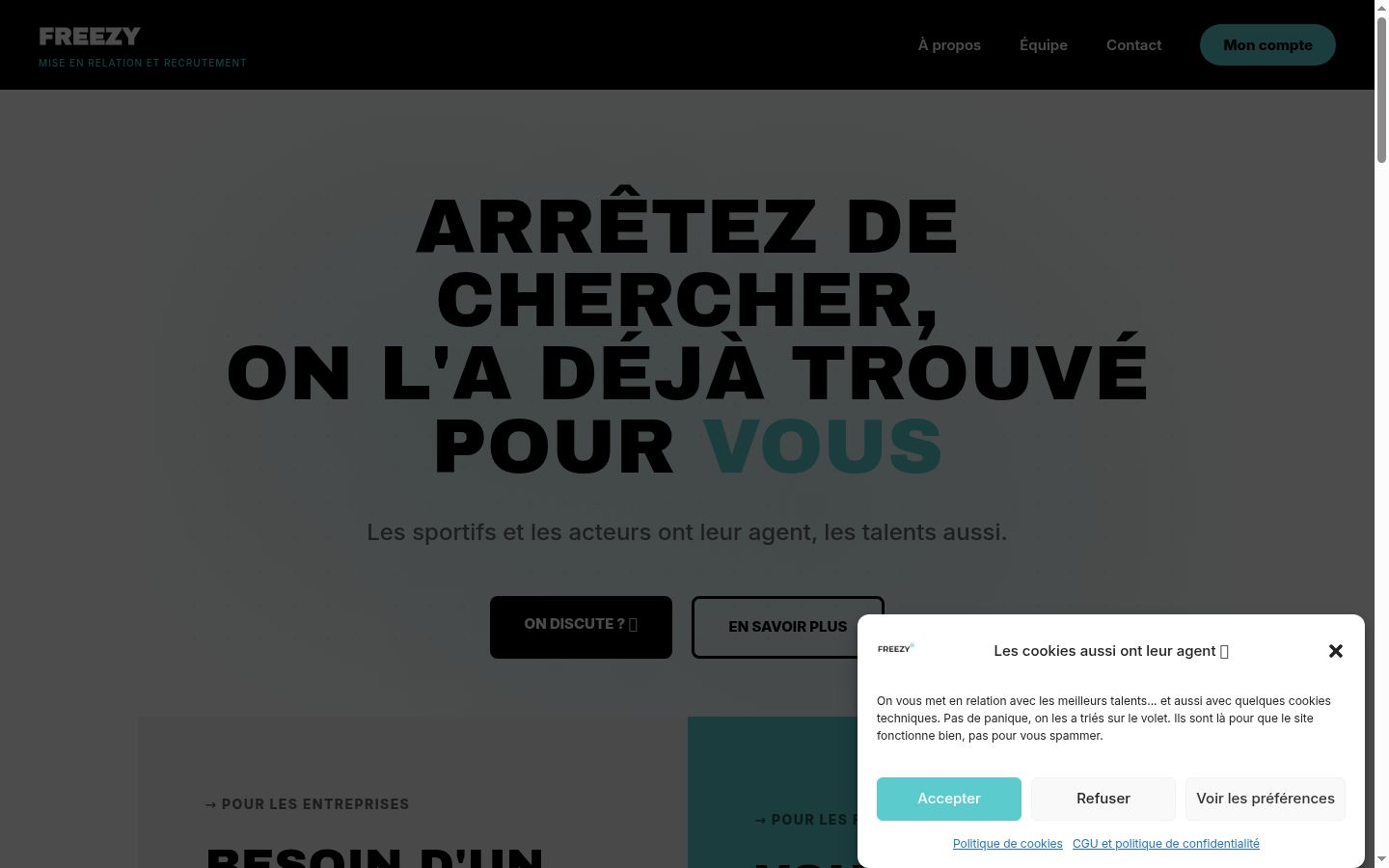 Screenshot del banner di consenso mostrato prima di qualsiasi interazione