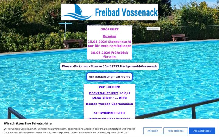 Ekraanipilt saidist freibad-vossenack.de