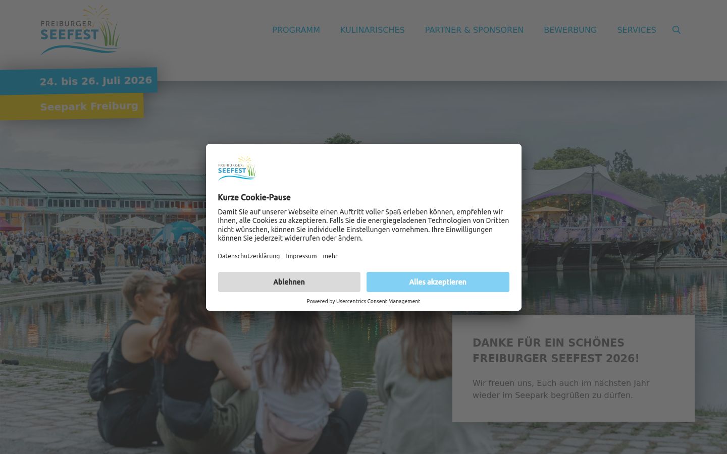 Ekrānuzņēmums ar piekrišanas baneri, kas tika rādīts pirms jebkādas mijiedarbības