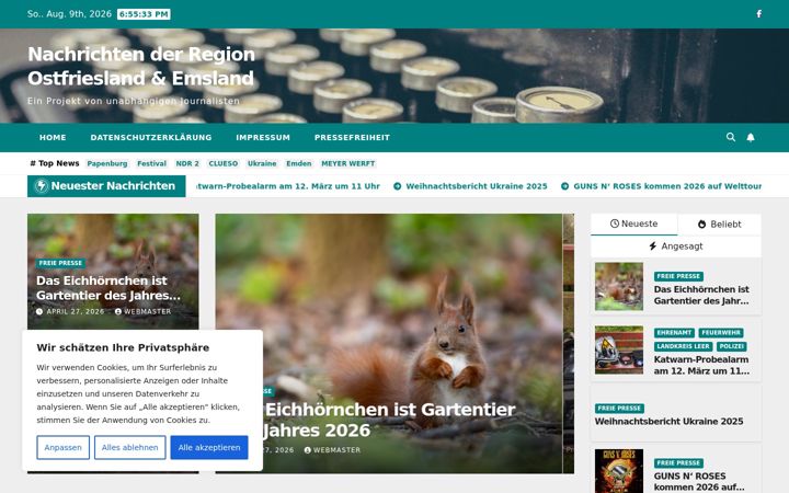 Ekrānuzņēmums no freiepresseostfriesland.de