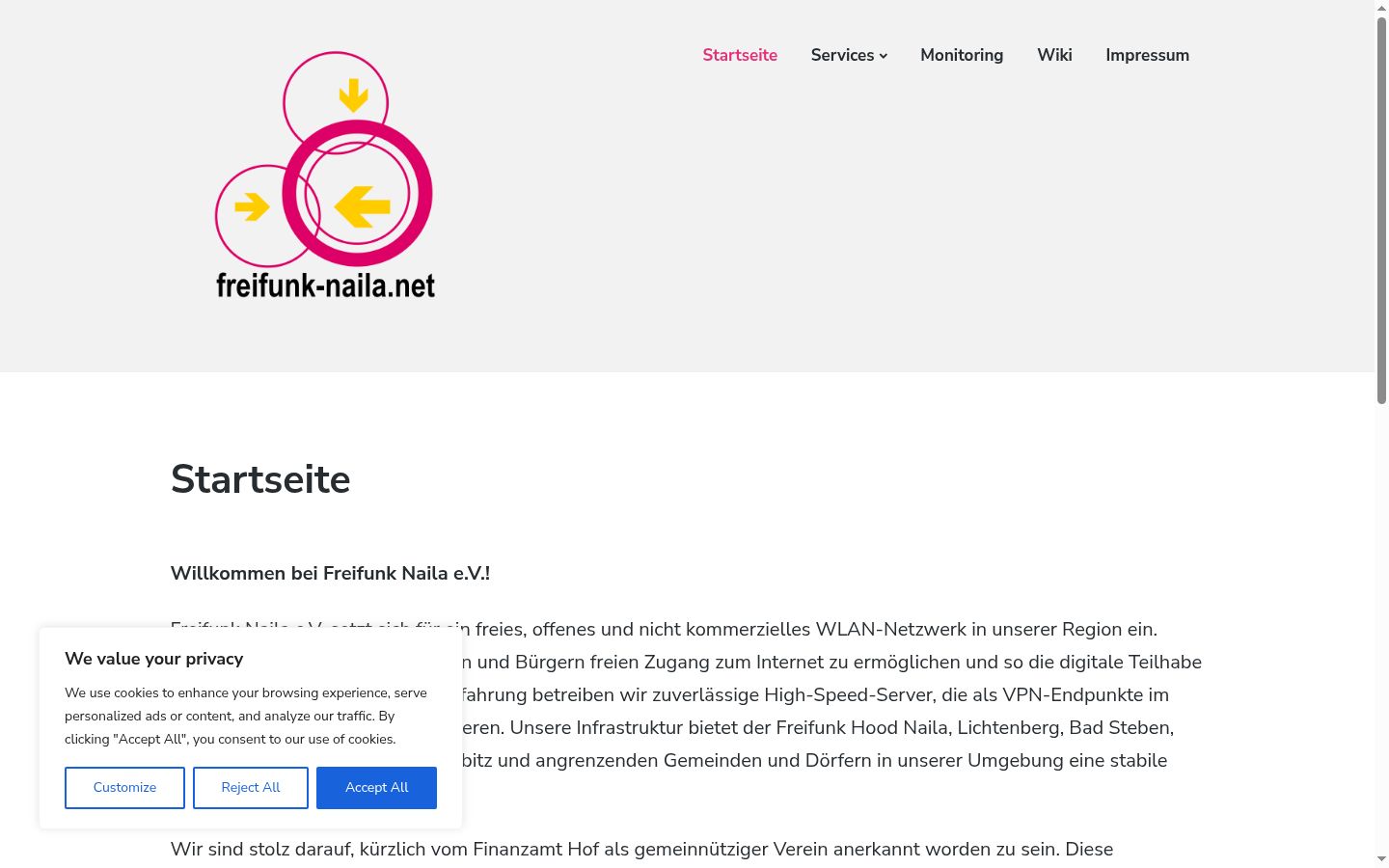 Screenshot del banner di consenso mostrato prima di qualsiasi interazione
