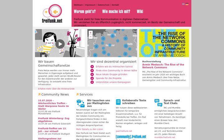 Snímek obrazovky freifunk.net