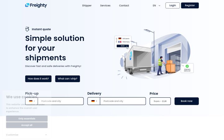 Kuvakaappaus sivustosta freighty.eu