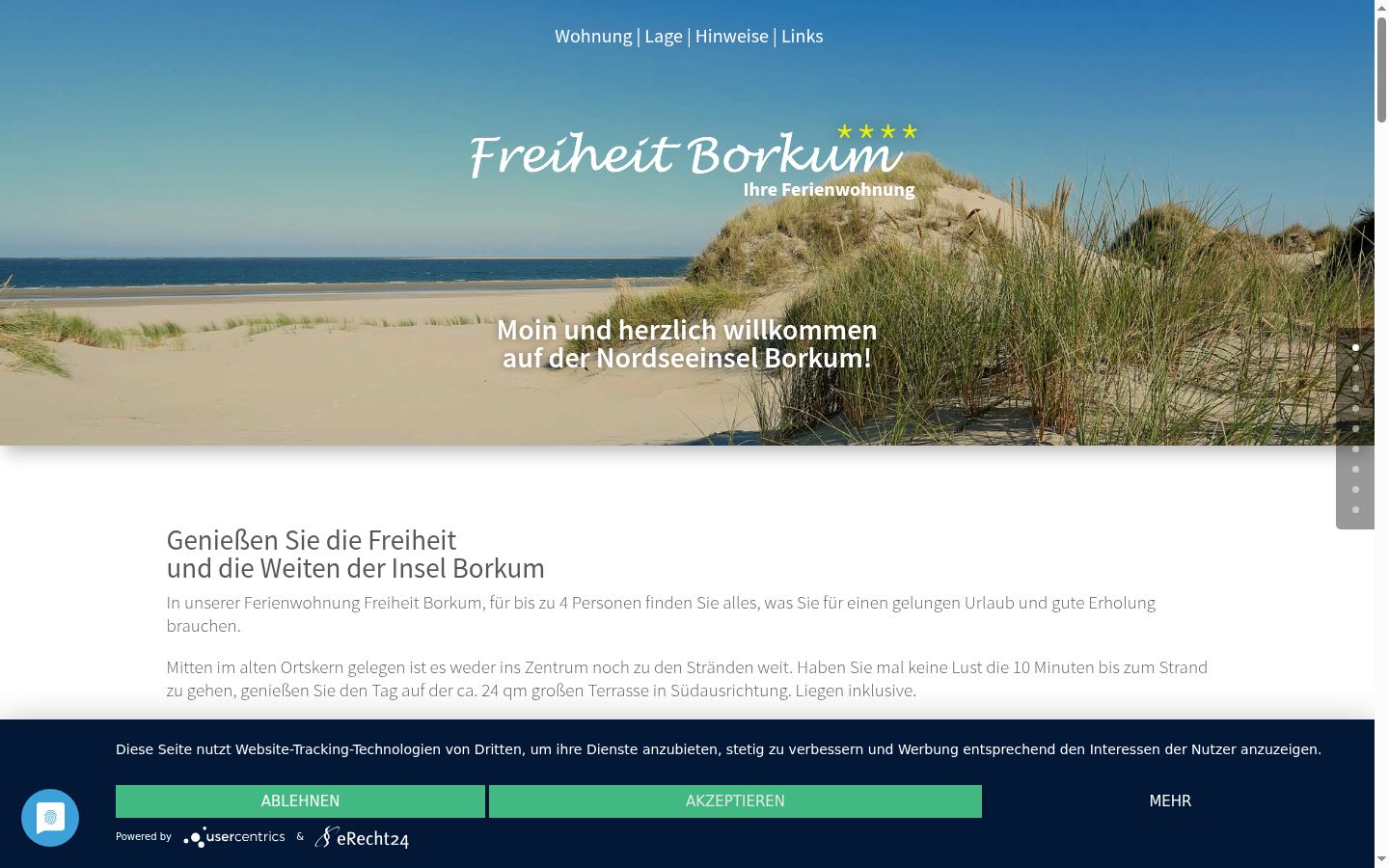 Screenshot des Einwilligungsbanners vor jeglicher Interaktion