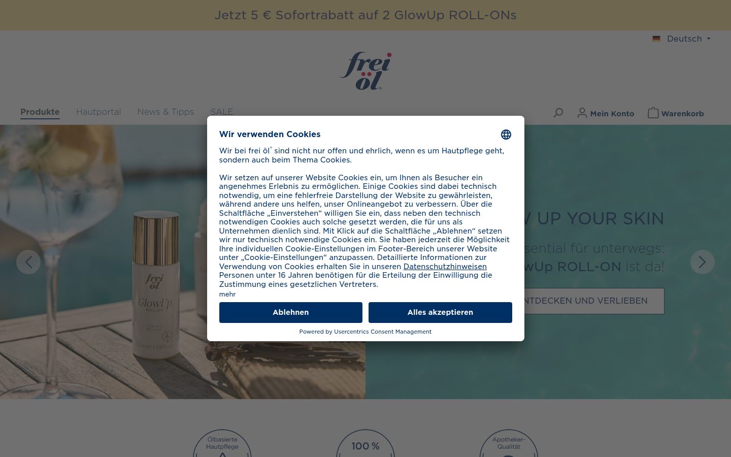 Screenshot del banner di consenso mostrato prima di qualsiasi interazione
