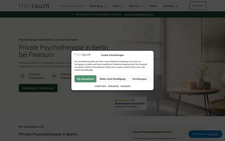 Posnetek zaslona freiraum-psychotherapie.de