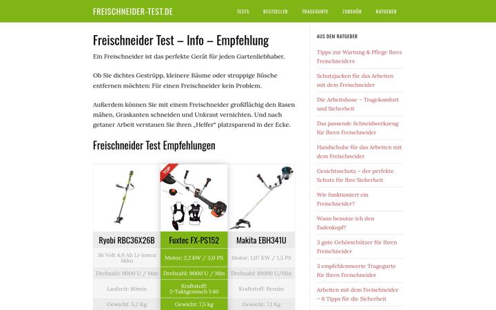 Posnetek zaslona freischneider-test.de