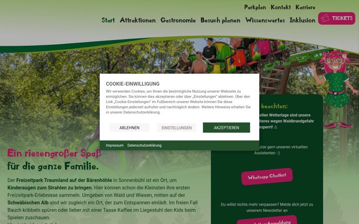 Screenshot stránky freizeitpark-traumland.de