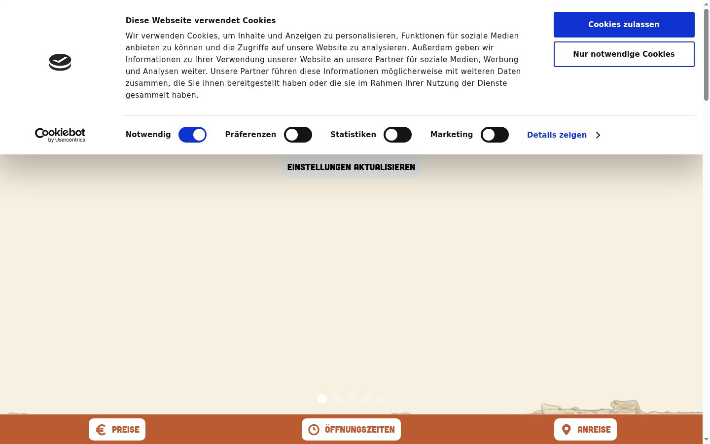 Screenshot des Einwilligungsbanners vor jeglicher Interaktion
