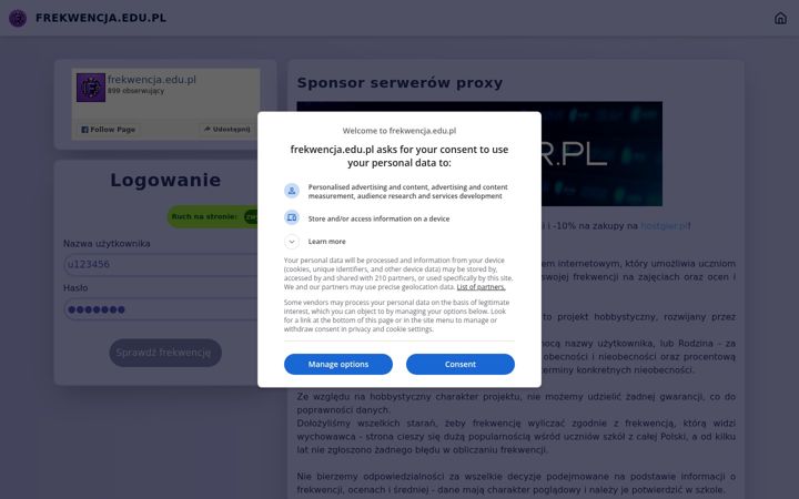 Screenshot of frekwencja.edu.pl