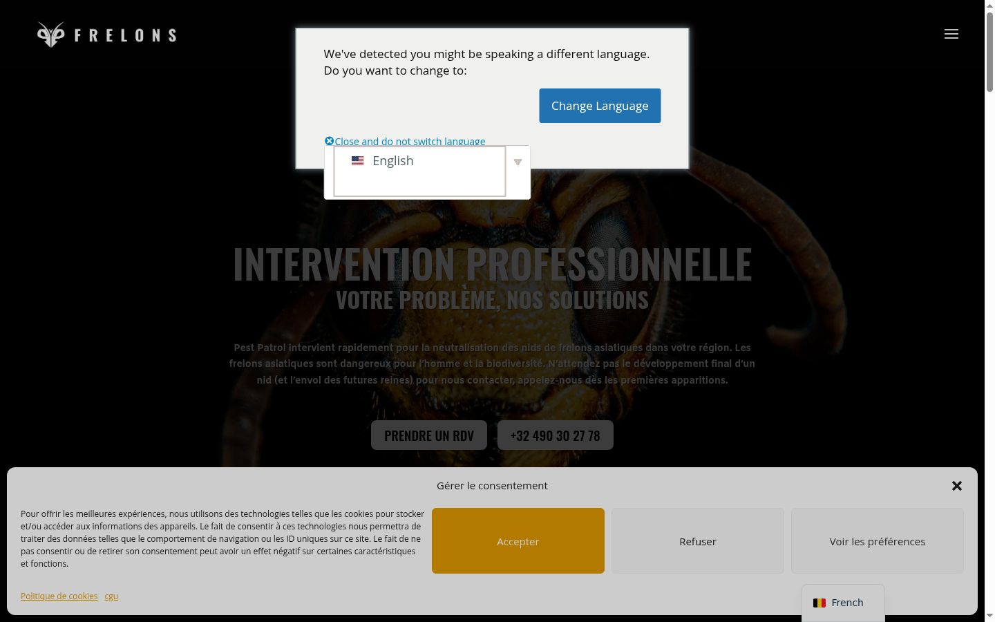 Screenshot van de toestemmingsbanner zoals getoond vóór enige interactie