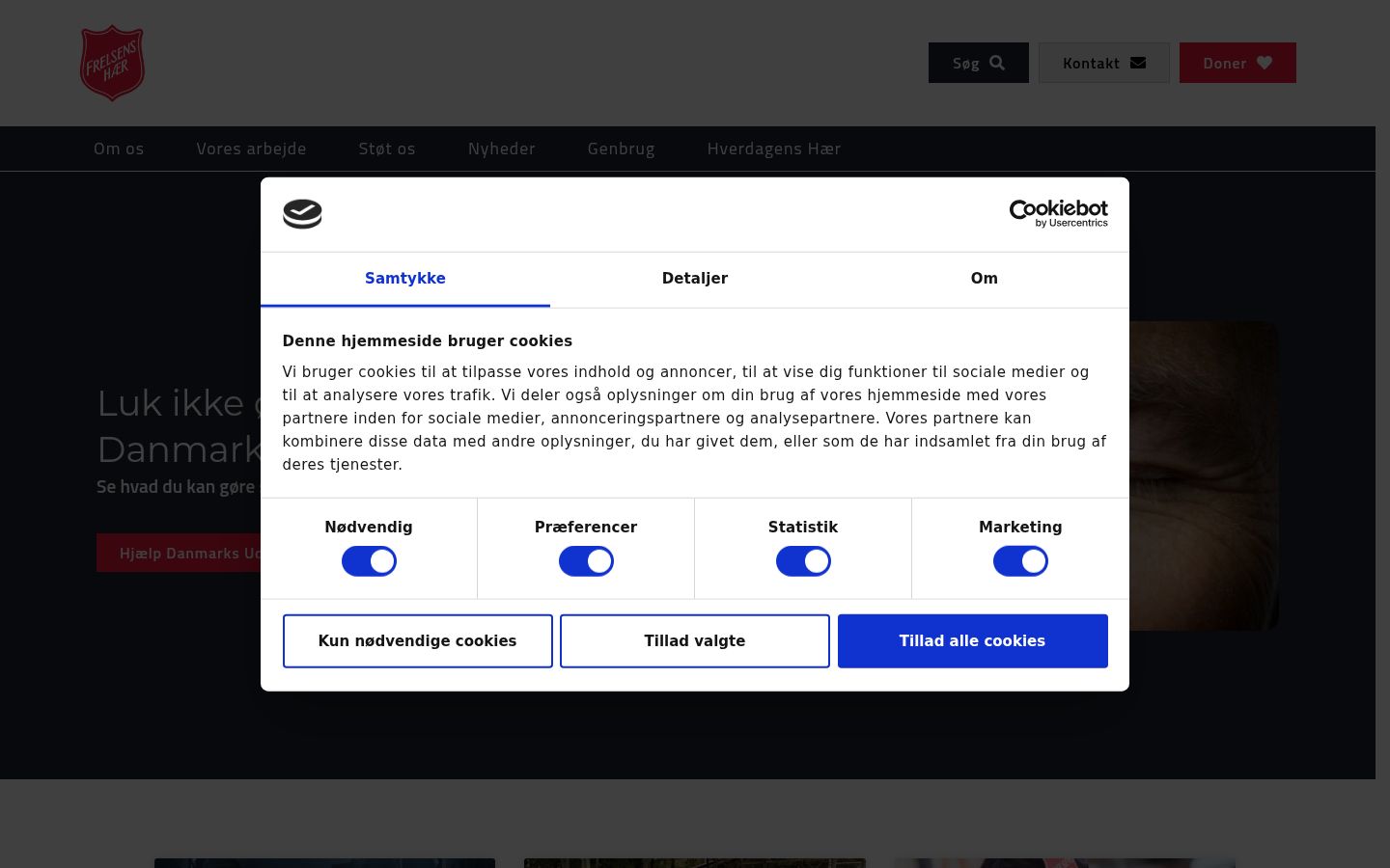 Skærmbillede af samtykkebanneret, som det blev vist før nogen interaktion