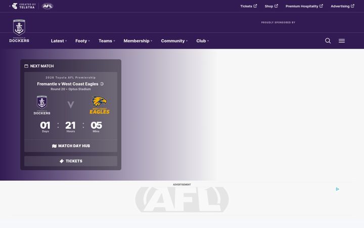 Screenshot του fremantlefc.com.au