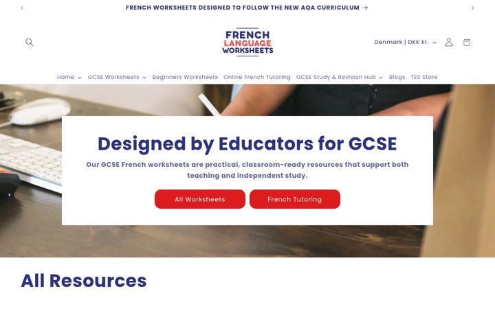 Screenshot of french-language-worksheets.com