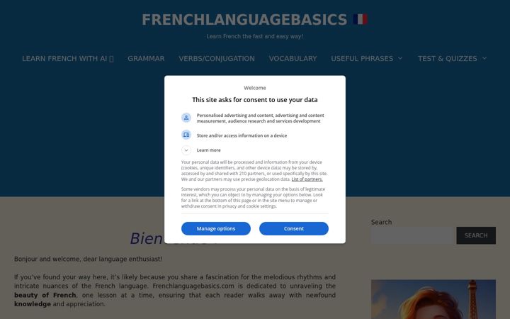 Screenshot of frenchlanguagebasics.com
