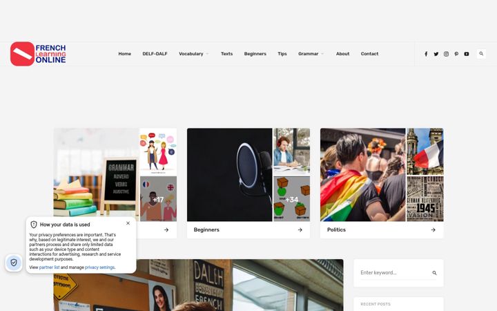 Screenshot of frenchlearningonline.com