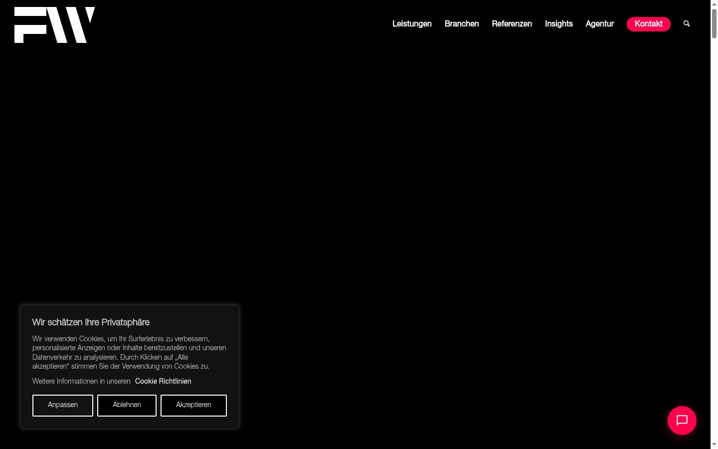 Screenshot des Einwilligungsbanners vor jeglicher Interaktion