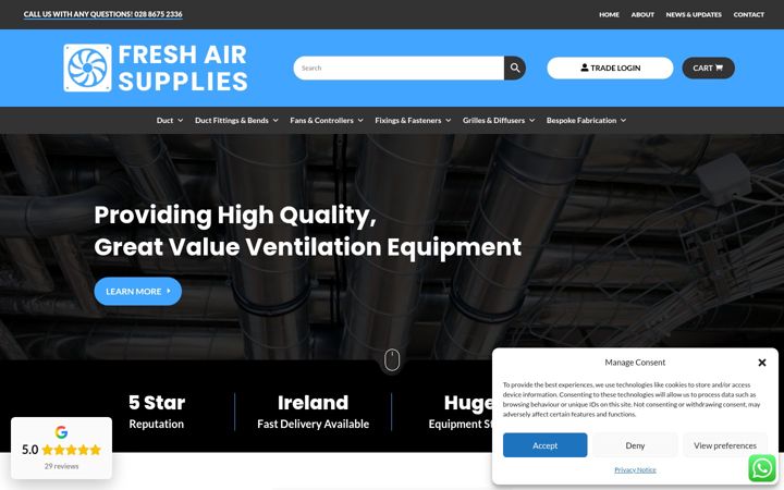 Ekraanipilt saidist freshairsupplies.ie