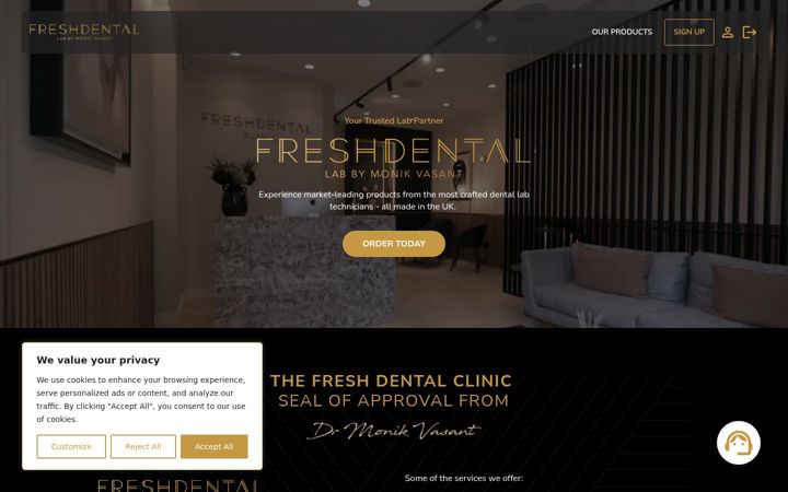 Screenshot of freshdentallaboratory.com
