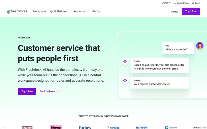 Ekraanipilt saidist freshdesk.com
