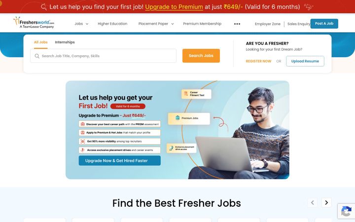 Screenshot of freshersworld.com