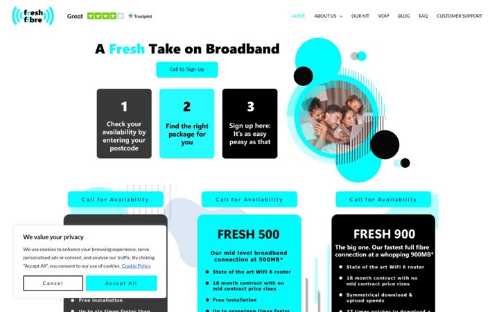 Snímek obrazovky freshfibre.co.uk