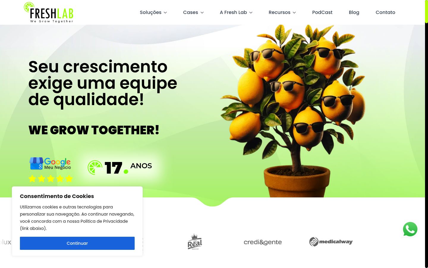 Captura de ecrã do banner de consentimento apresentado antes de qualquer interação