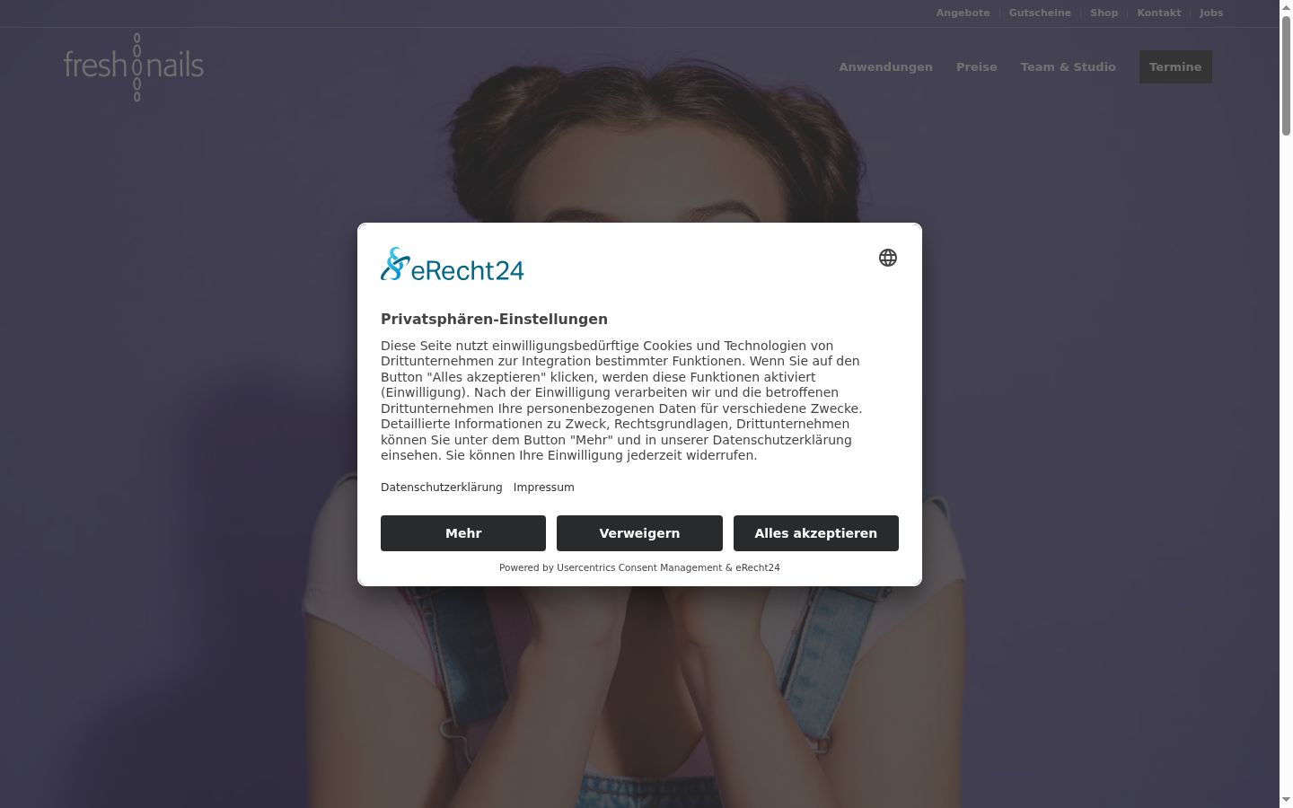 Screenshot del banner di consenso mostrato prima di qualsiasi interazione