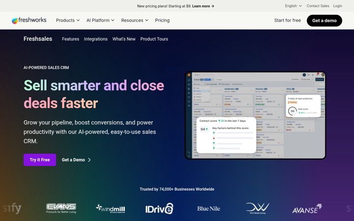 Screenshot of freshsales.io
