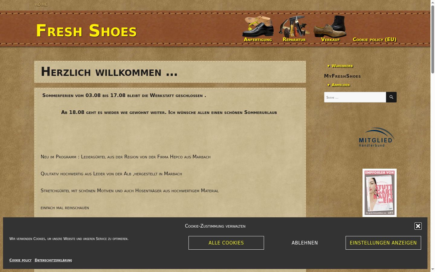 Screenshot des Einwilligungsbanners vor jeglicher Interaktion
