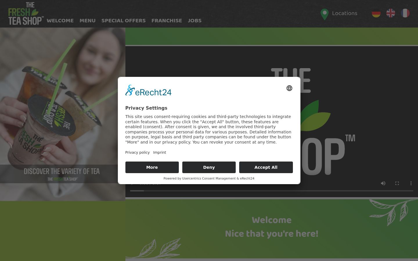 Screenshot des Einwilligungsbanners vor jeglicher Interaktion