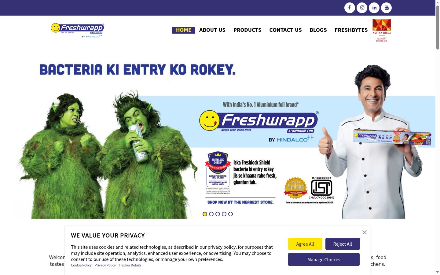 Screenshot del banner di consenso mostrato prima di qualsiasi interazione