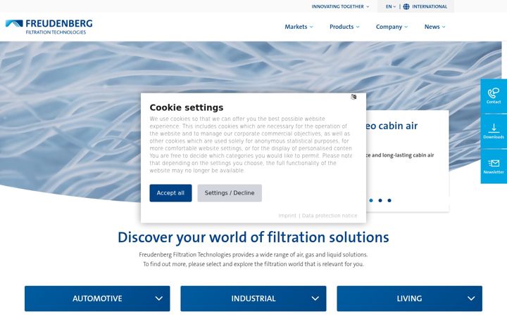Screenshot of freudenberg-filter.com