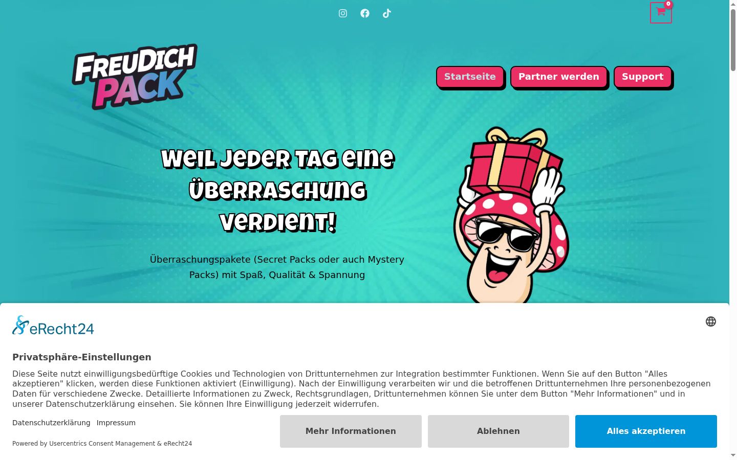 Screenshot des Einwilligungsbanners vor jeglicher Interaktion