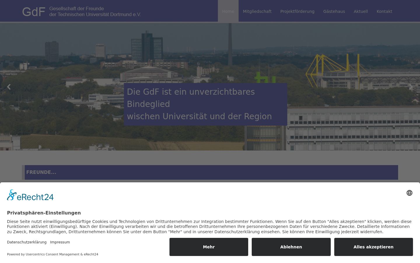 Screenshot des Einwilligungsbanners vor jeglicher Interaktion