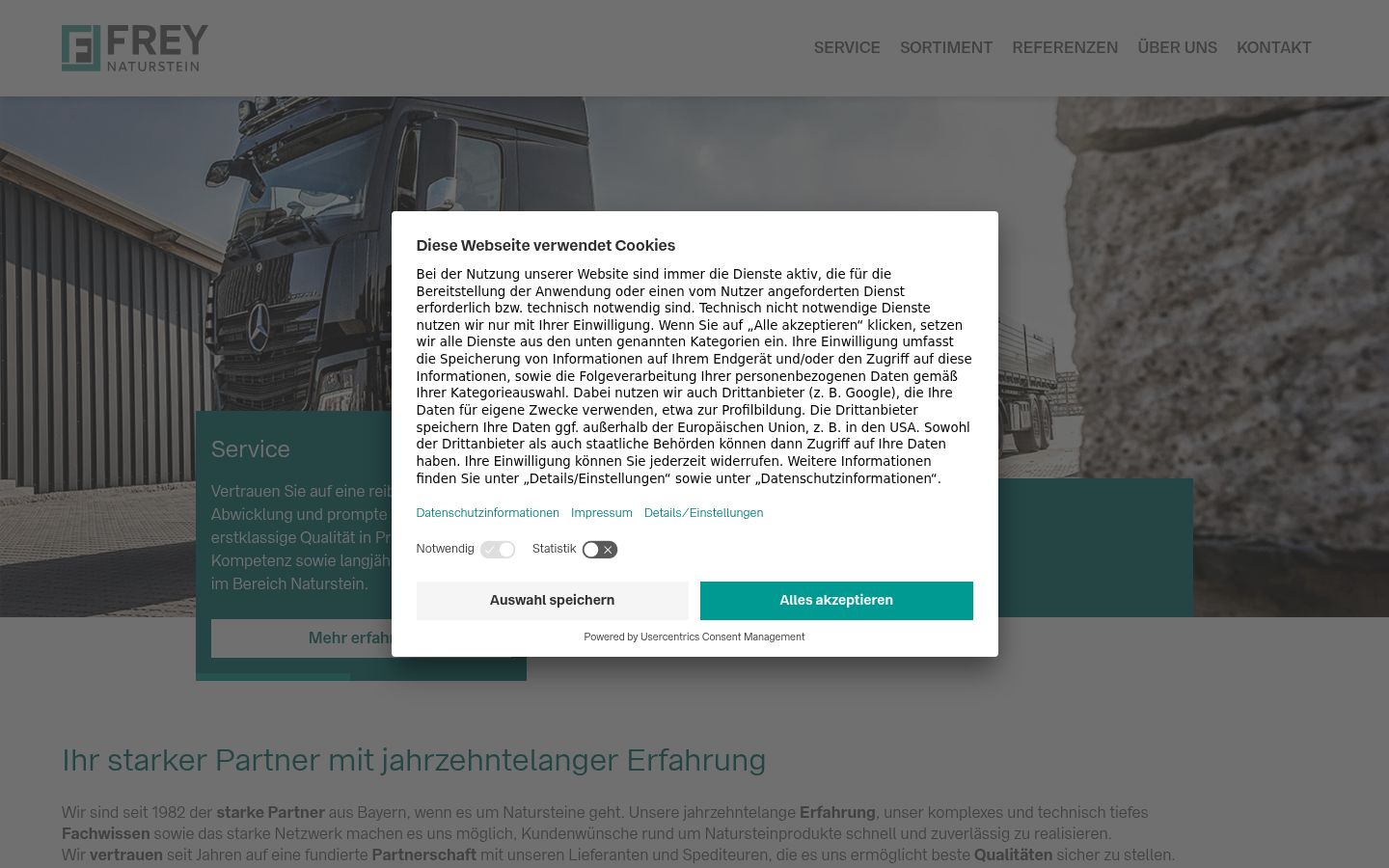 Screenshot des Einwilligungsbanners vor jeglicher Interaktion