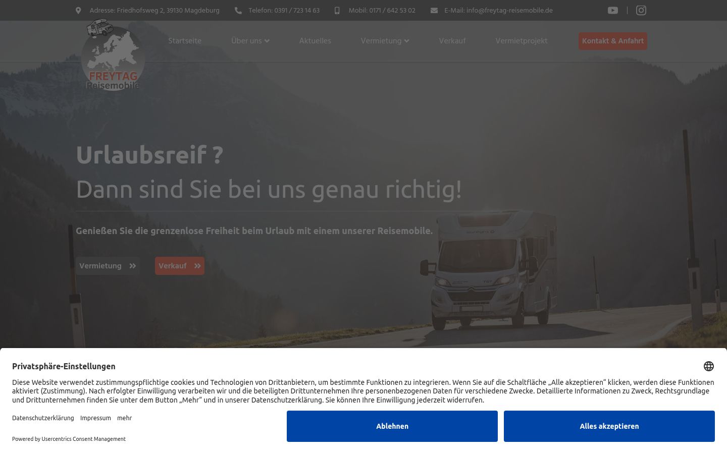 Screenshot des Einwilligungsbanners vor jeglicher Interaktion