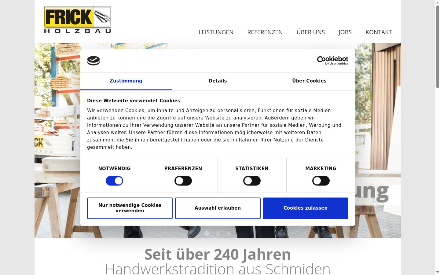 Screenshot des Einwilligungsbanners vor jeglicher Interaktion