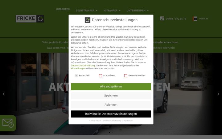 Snimka zaslona za fricke-behindertenfahrzeuge.de
