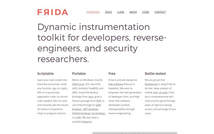 Screenshot of frida.re