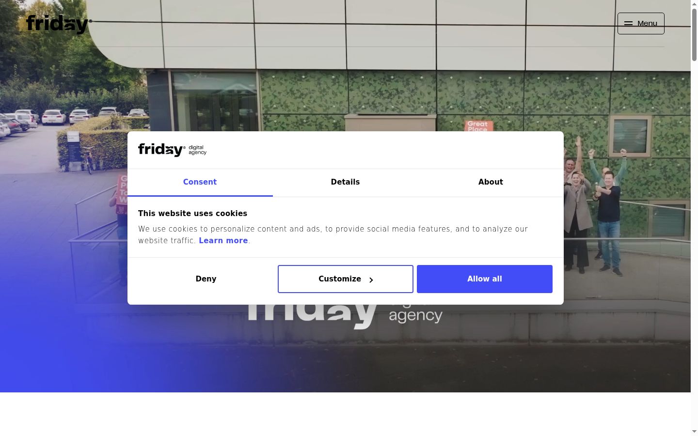 Screenshot of the consent banner shown before any interaction
