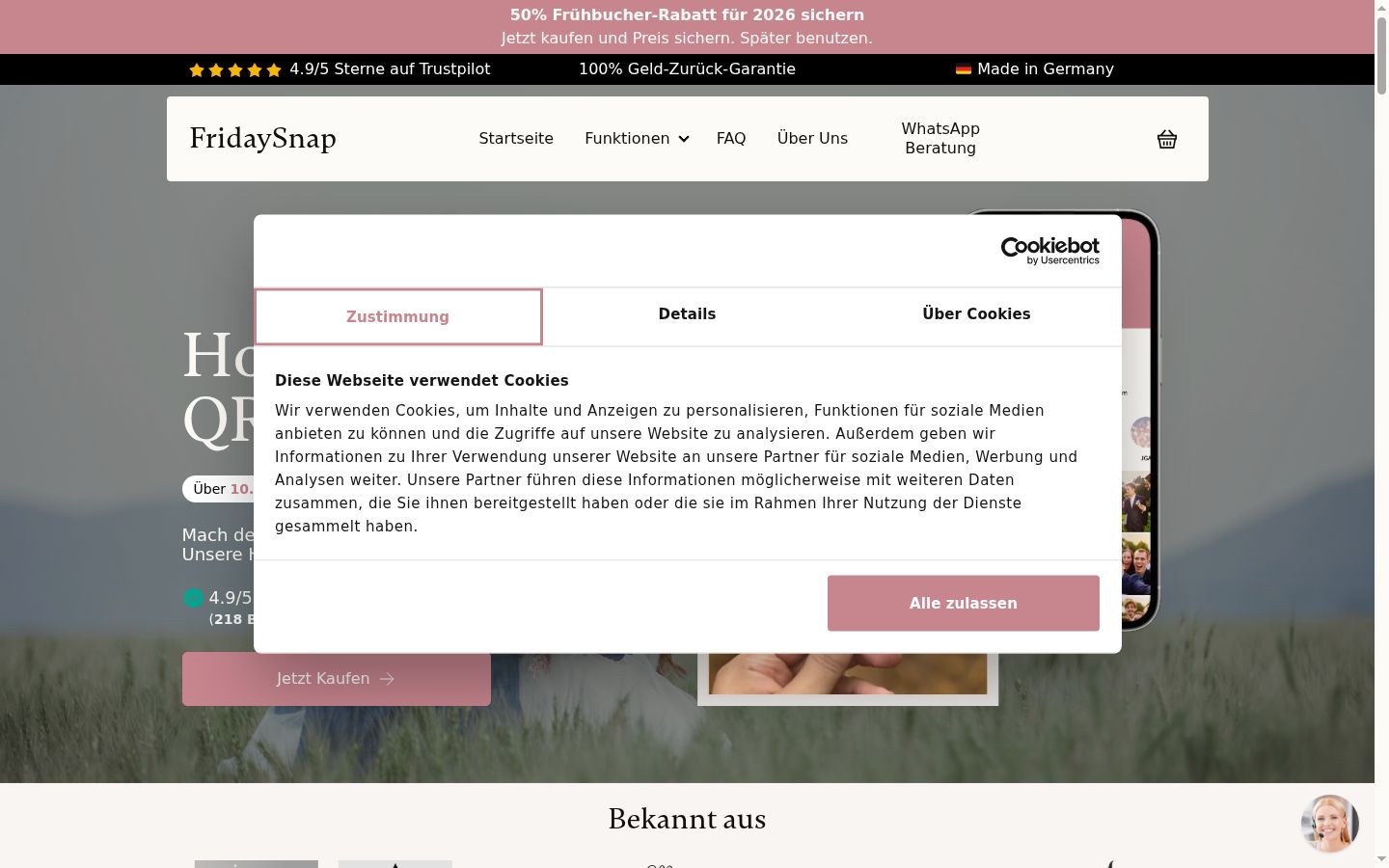 Ekrānuzņēmums ar piekrišanas baneri, kas tika rādīts pirms jebkādas mijiedarbības