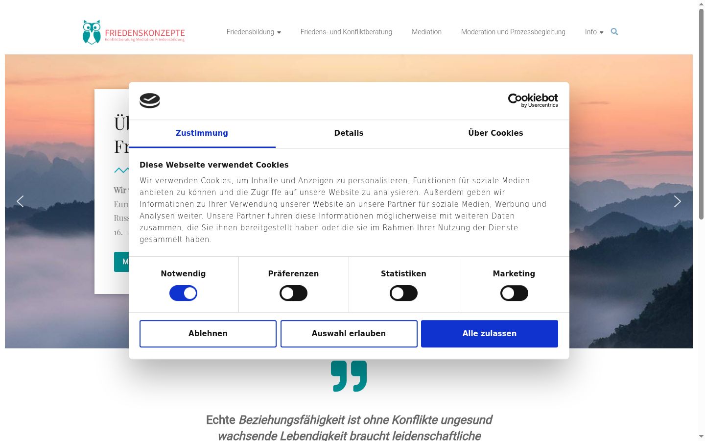 Screenshot of the consent banner shown before any interaction