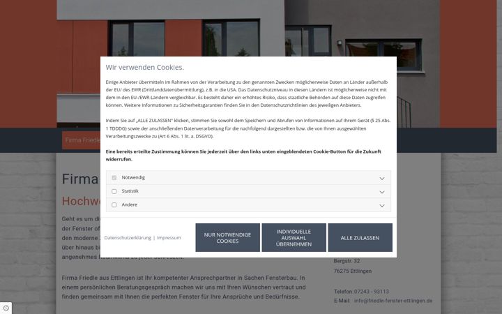 Screenshot of friedle-fenster-ettlingen.de