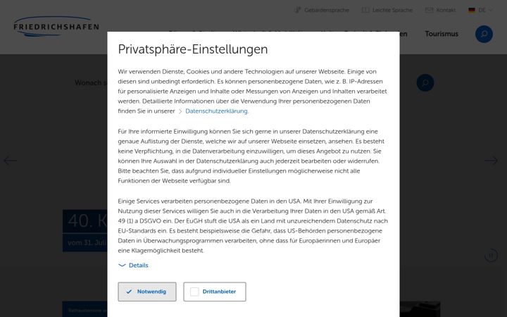 Captura de pantalla de friedrichshafen.de